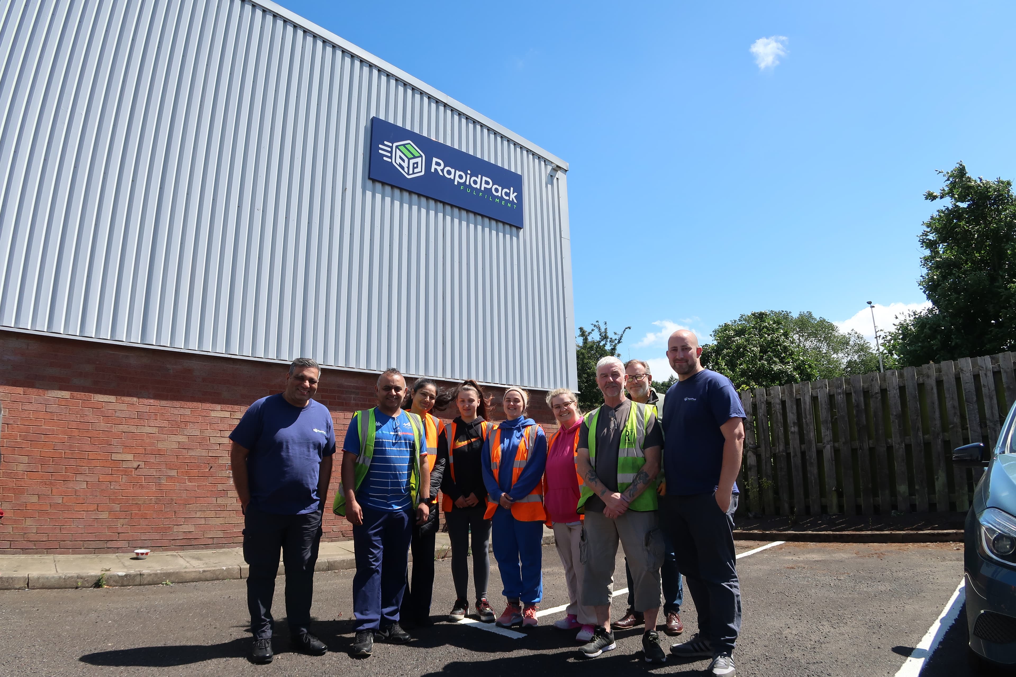 Rapid Pack warehouse team outside the West Midlands fulfilment centre