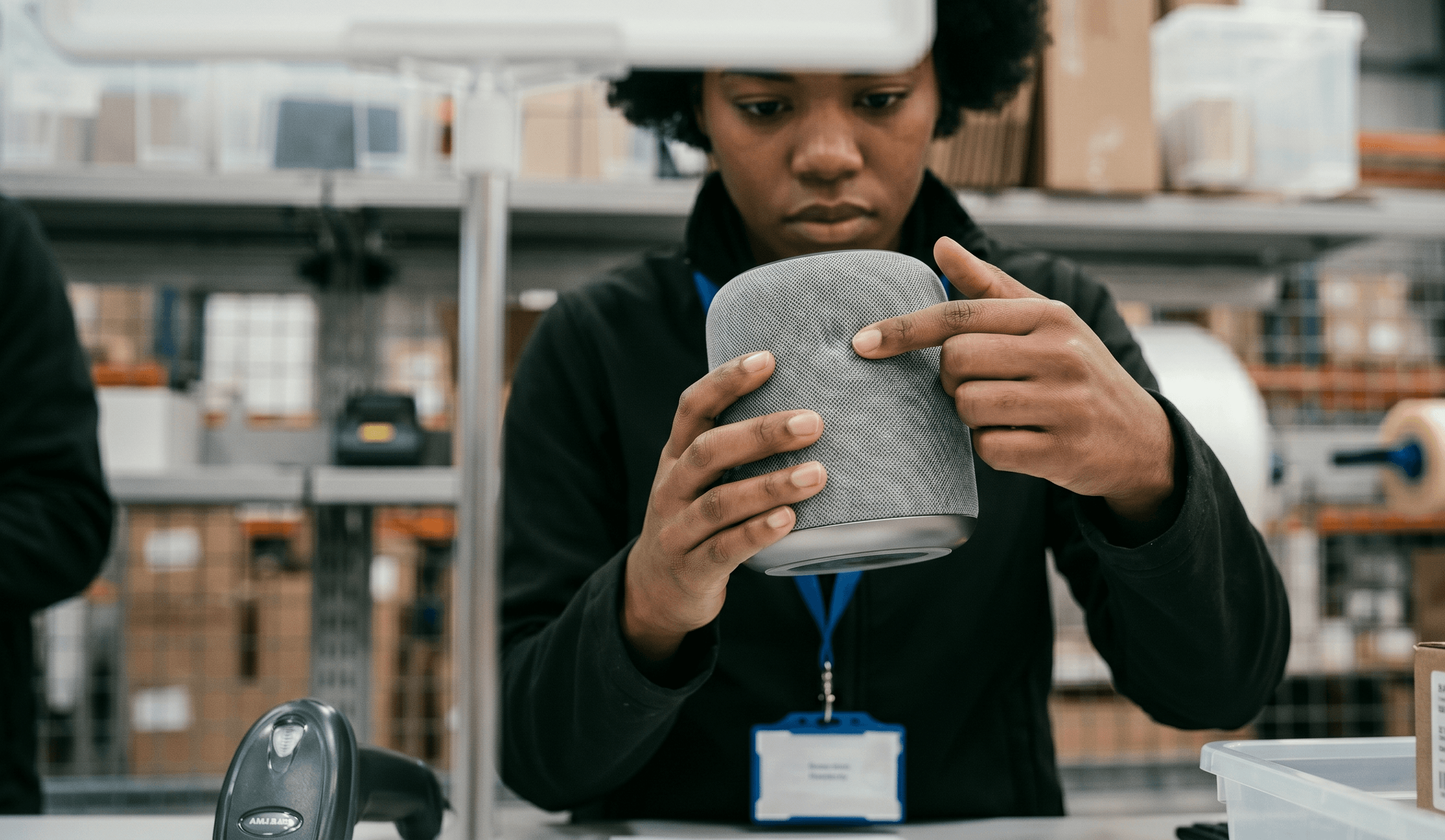 Returned items being checked, relabelled, and repackaged
