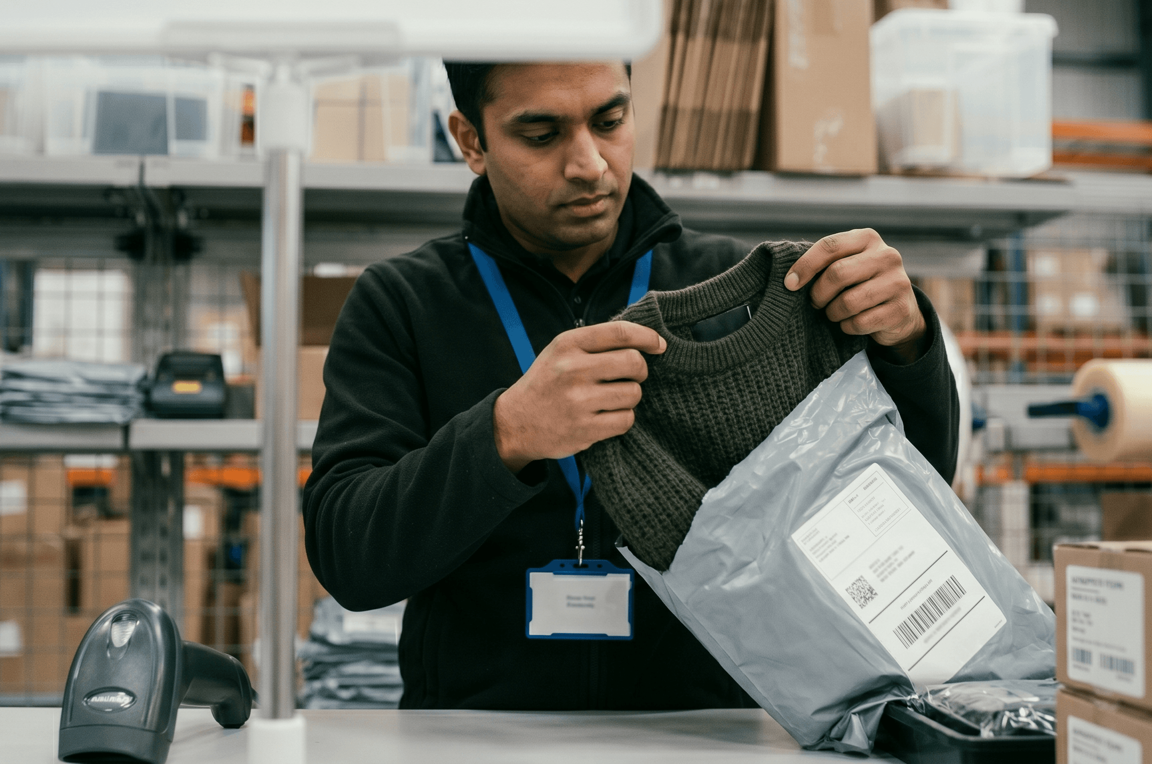 Structured returns intake bench inside a fulfilment operation