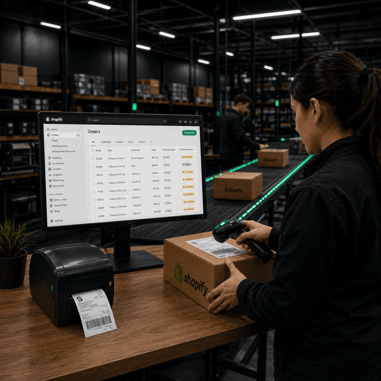 Shopify orders flowing into a Rapid Pack fulfilment station