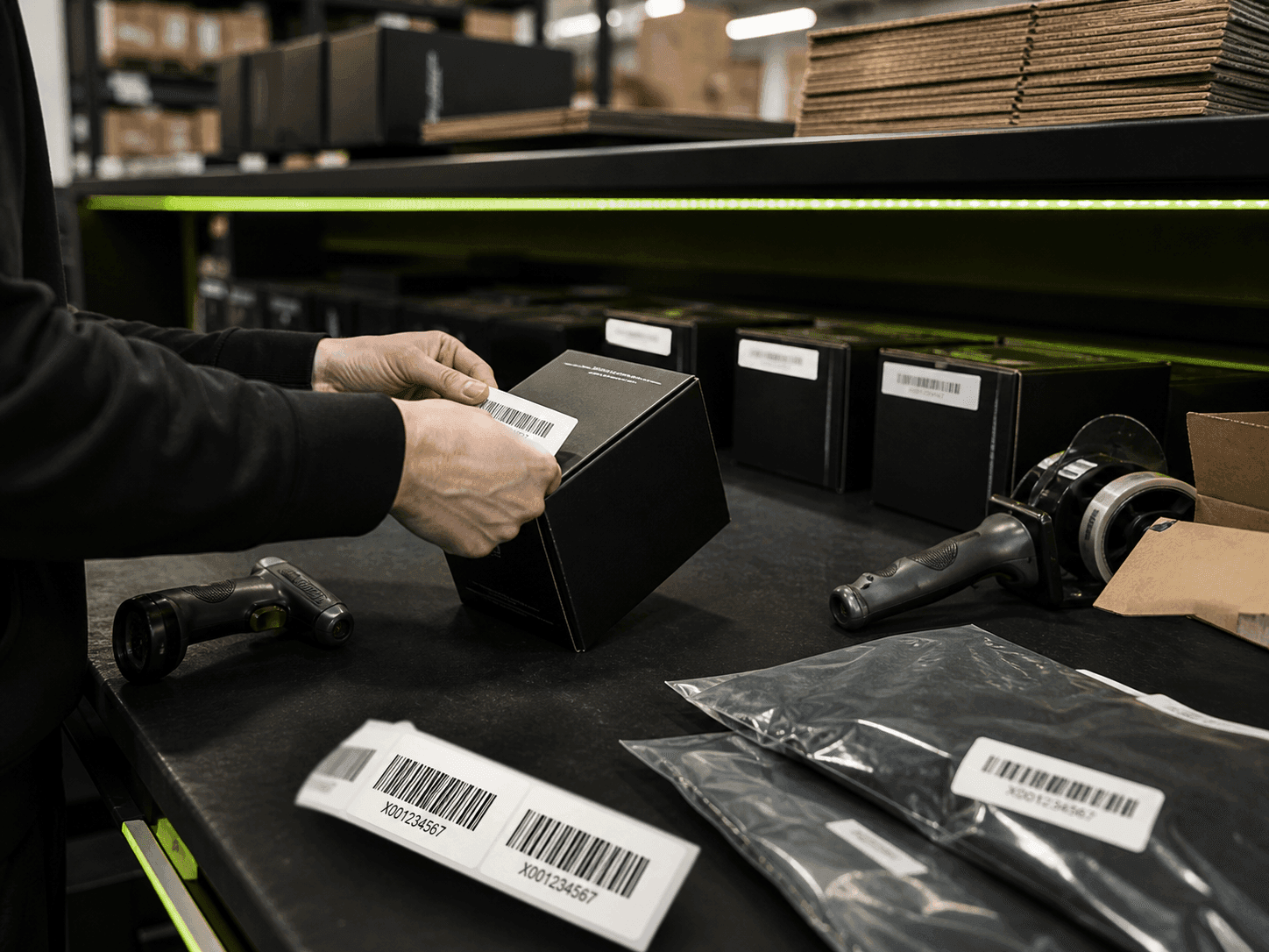 Applying Amazon FNSKU barcode labels to ecommerce products during prep